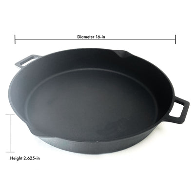 Bayou Classic 16" Double Handled Cast Iron Skillet with Pour Spouts, Black(Used)