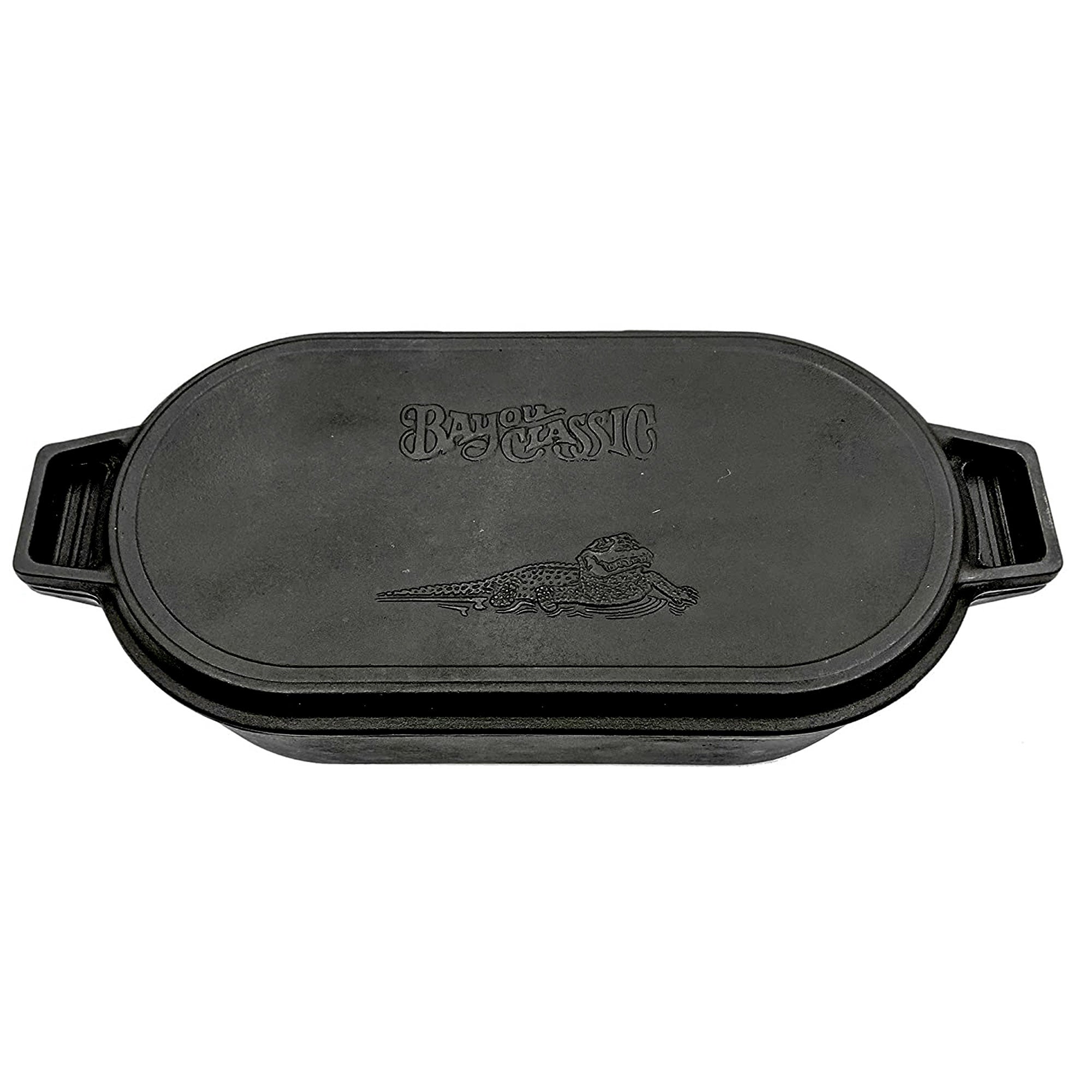 Bayou Classic 7477 6 Quart Large Cast Iron 17 In x 9.25 In Oval Fryer with Lid - VMInnovations