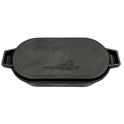 Bayou Classic 7477 6 Quart Large Cast Iron 17 In x 9.25 In Oval Fryer with Lid - VMInnovations