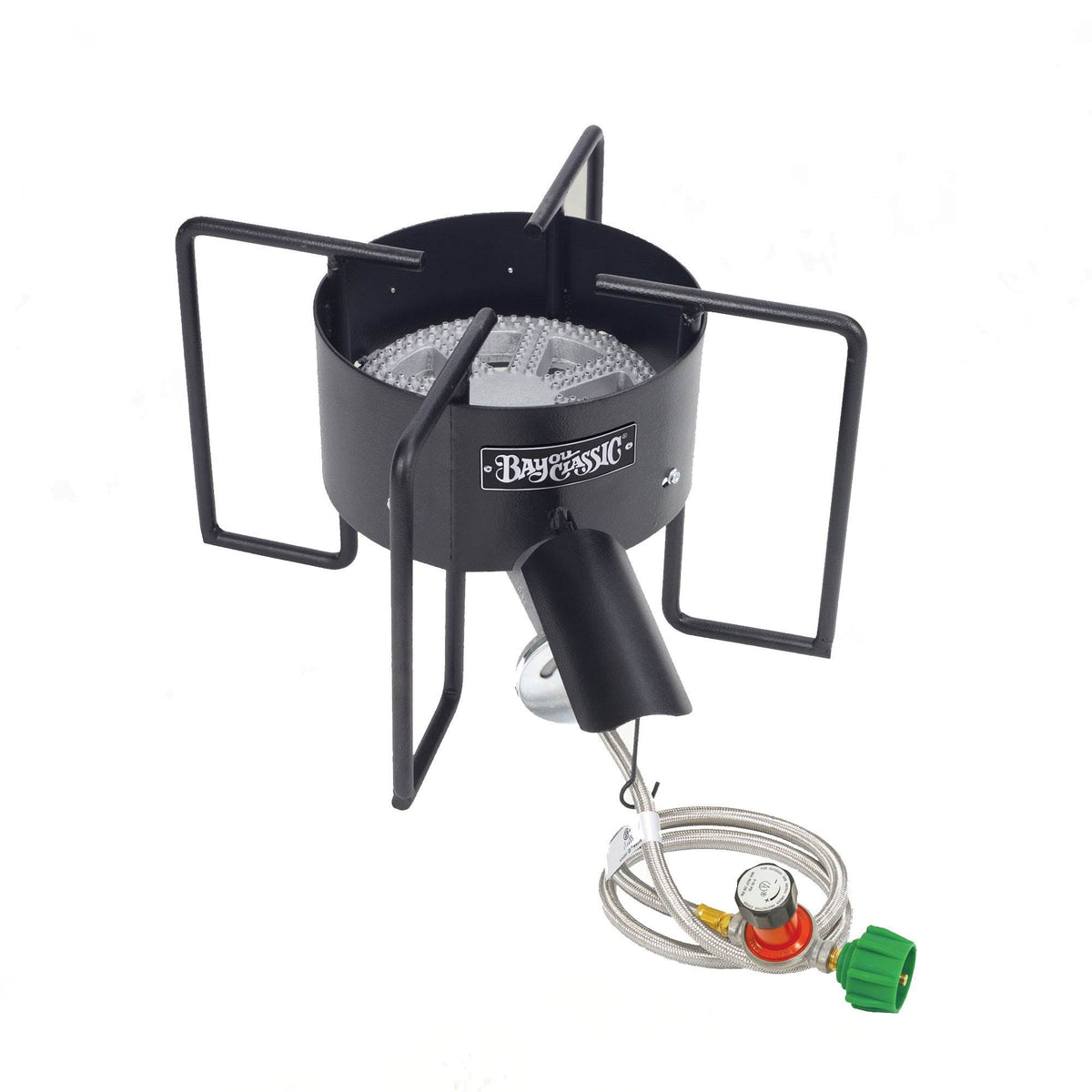 Bayou Classic Cast Iron Banjo Propane Burner 22 Inch Cooker with Hose Guard