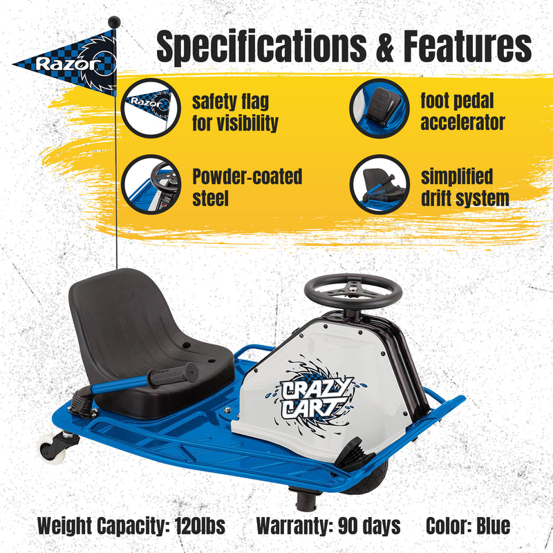 Razor Electric Bucket Seat High Torque Motor Drifting Crazy Cart, Blue (Used)