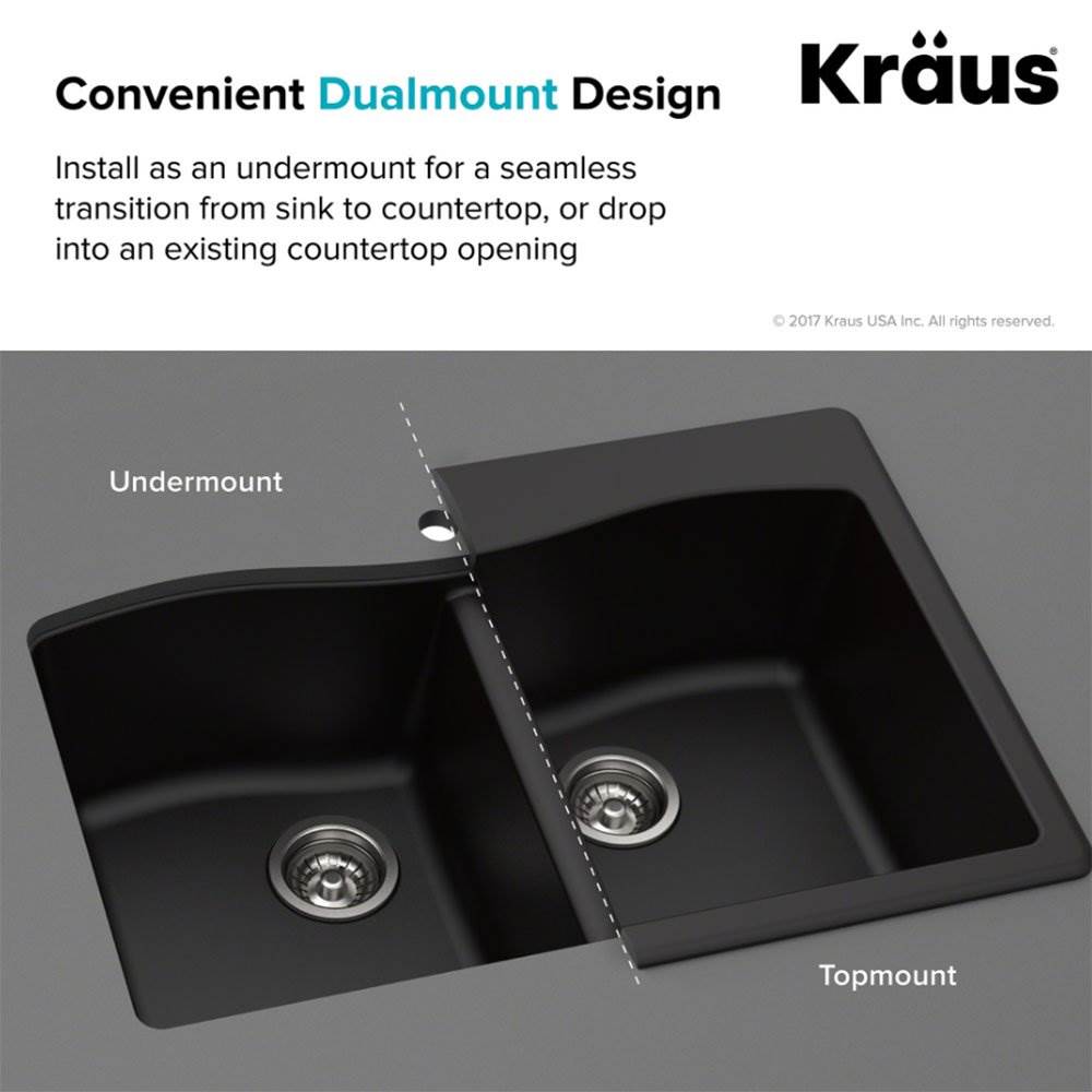 Kraus Forteza 33 Inch Dual Mount 50/50 Double Bowl Granite Sink,Black (Open Box)