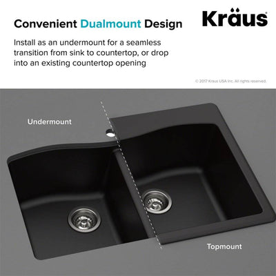 Kraus Forteza 33 Inch Dual Mount 50/50 Double Bowl Granite Sink,Black (Open Box)