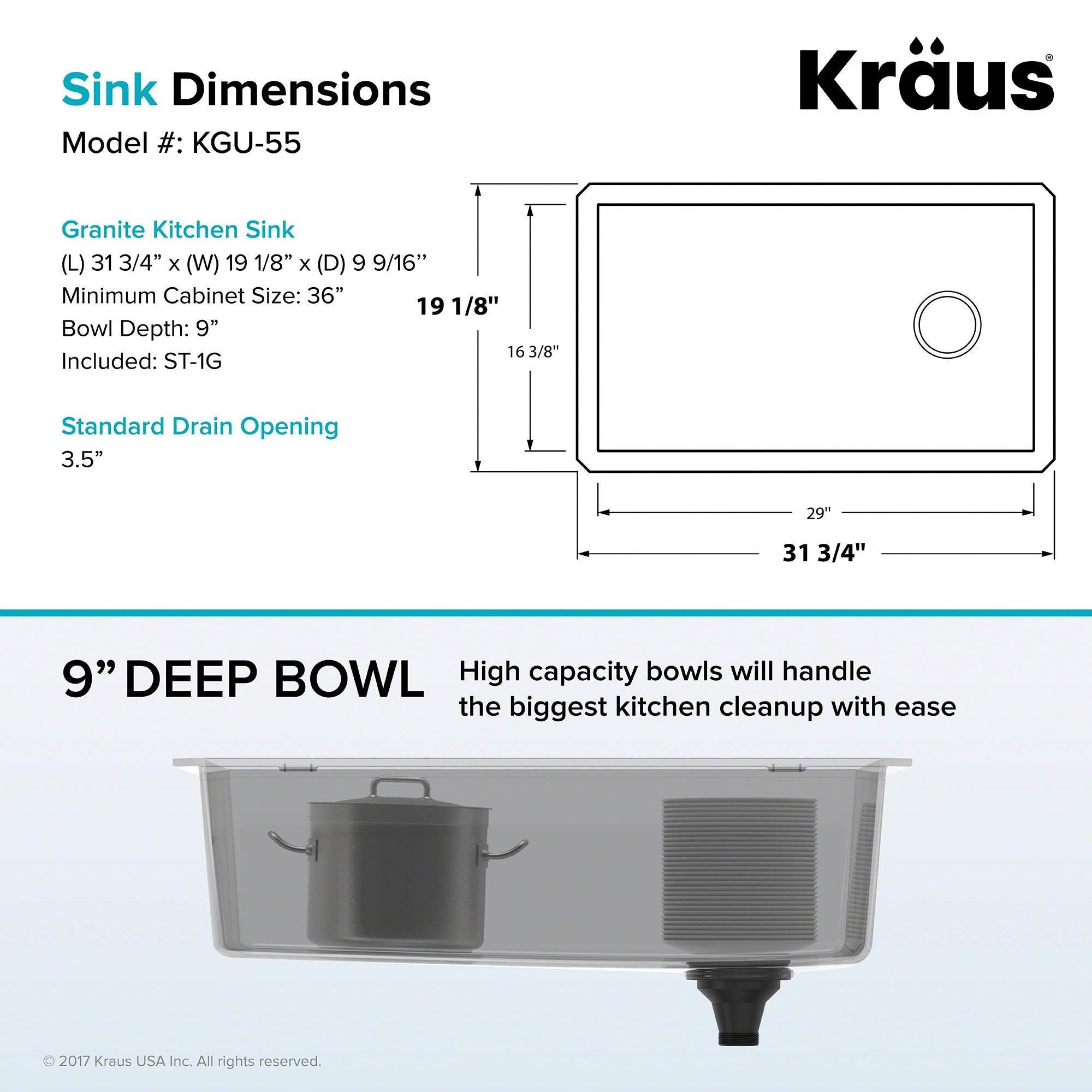 Kraus Forteza 32" Deep Single Bowl Granite Kitchen Sink, Grey (Used)