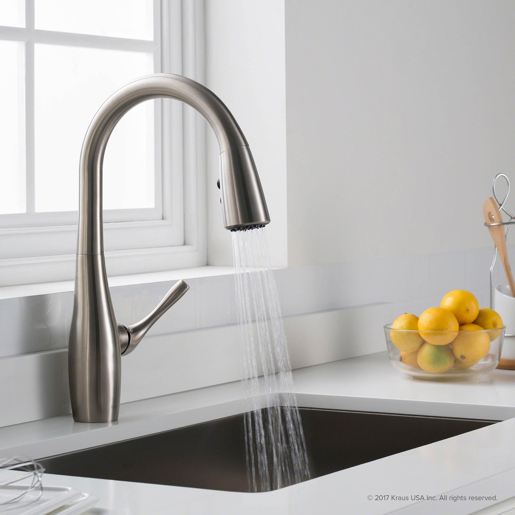 Kraus Esina Single Handle Pull Down Stainless Steel Dual Function Faucet, Silver