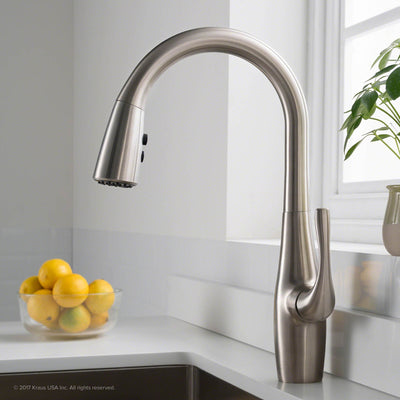 Kraus Esina Single Handle Pull Down Stainless Steel Dual Function Faucet, Silver