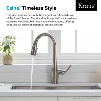 Kraus Esina Single Handle Pull Down Stainless Steel Dual Function Faucet, Silver