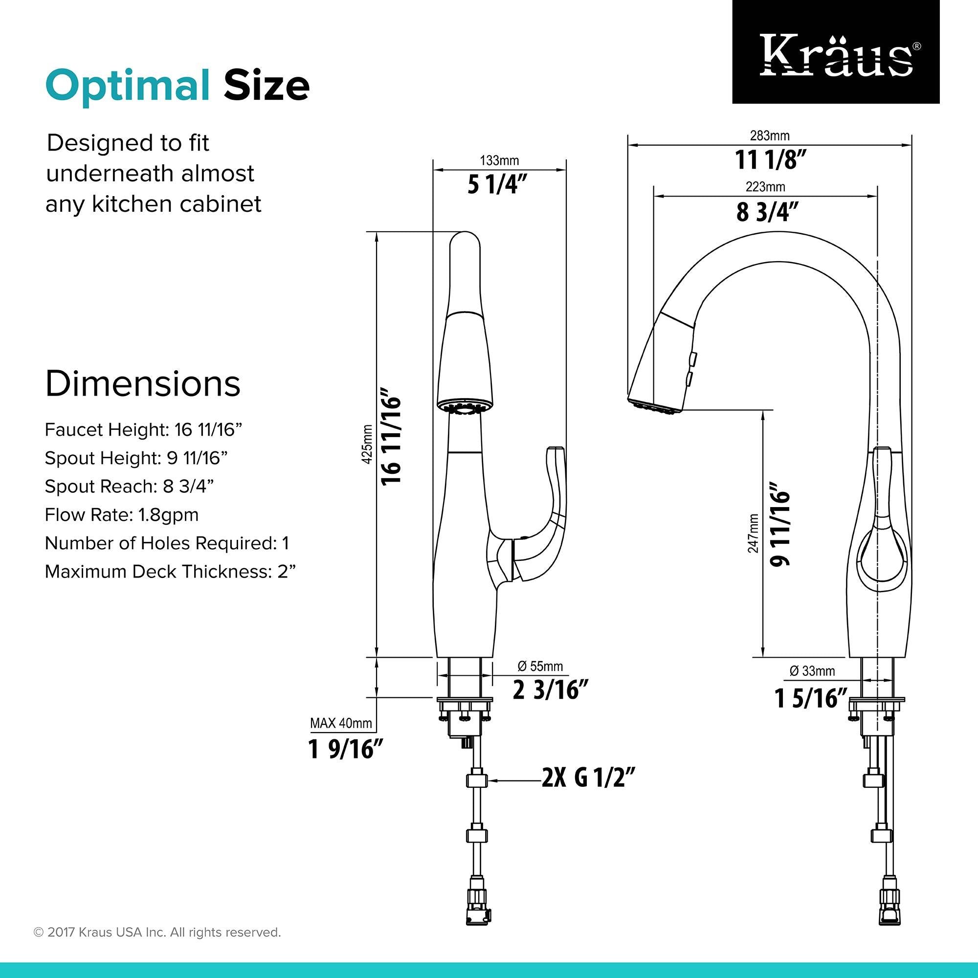 Kraus Esina Single Handle Pull Down Stainless Steel Dual Function Faucet, Silver