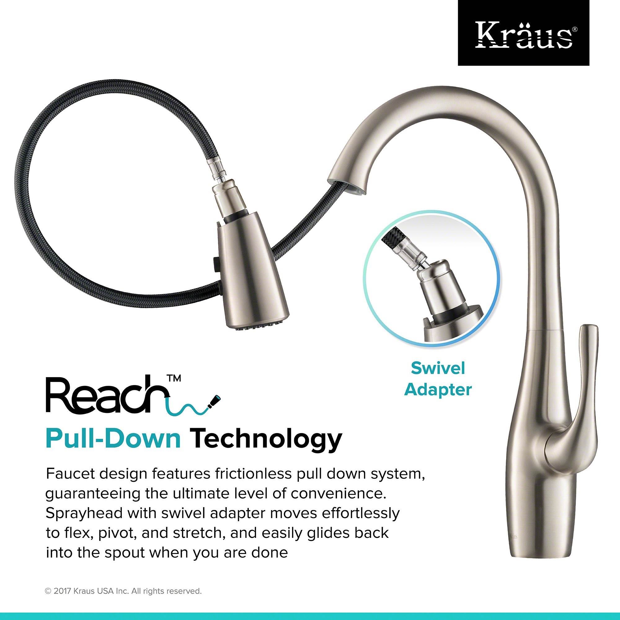 Kraus Esina Single Handle Pull Down Stainless Steel Dual Function Faucet, Silver