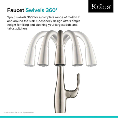 Kraus Esina Single Handle Pull Down Stainless Steel Dual Function Faucet, Silver