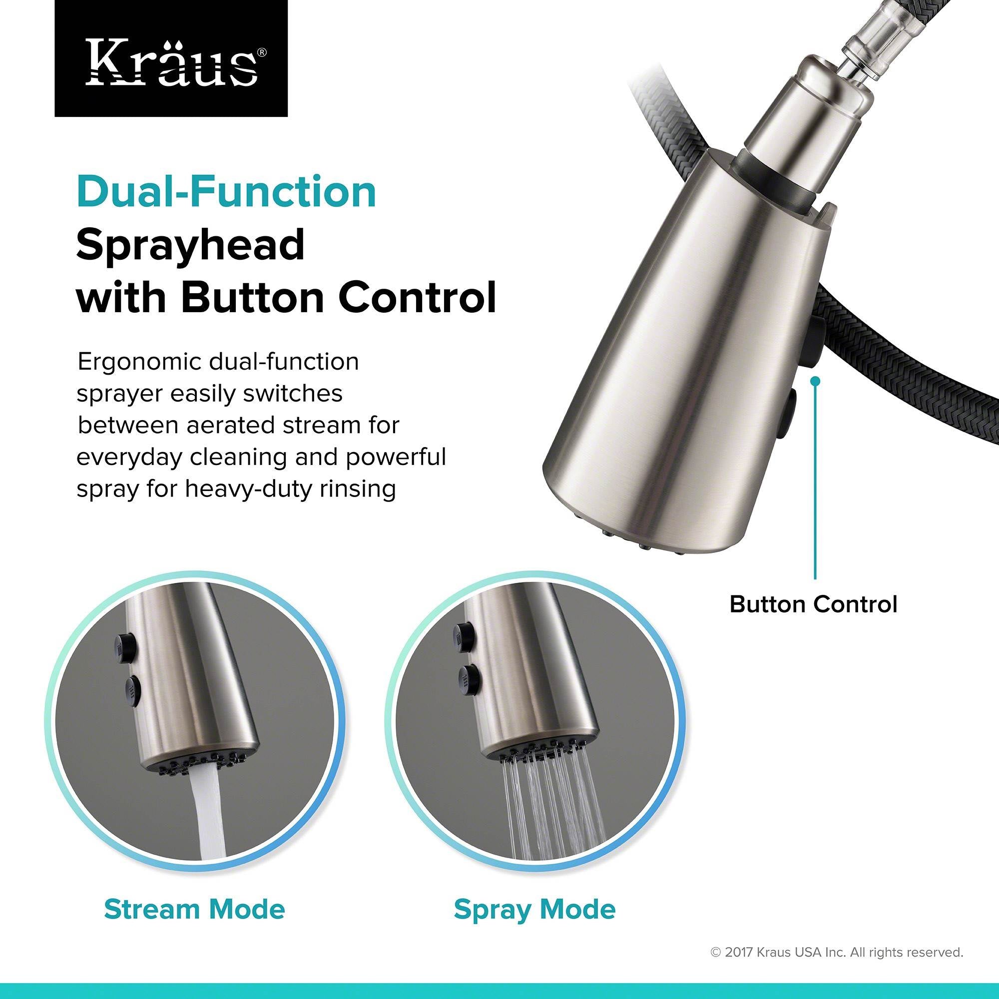 Kraus Esina Single Handle Pull Down Stainless Steel Dual Function Faucet, Silver