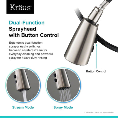 Kraus Esina Single Handle Pull Down Stainless Steel Dual Function Faucet, Silver