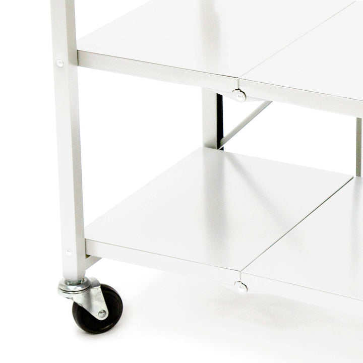 Origami Foldable Wheeled Portable Solid Wood Top Kitchen Island Bar Cart, White