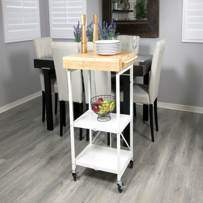 Origami Foldable Wheeled Solid Wood Top Kitchen Bar Cart, White (For Parts) - VMInnovations