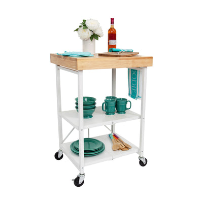 Origami RBT Fully Stainless Steel Foldable Kitchen Cart w/4 Wheels, White (Used) - VMInnovations