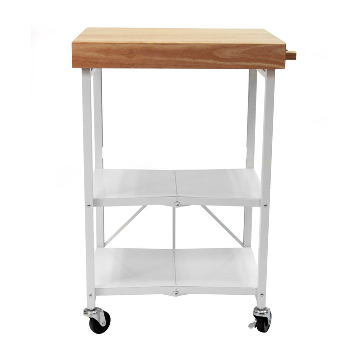 Origami Foldable Wheeled Portable Solid Wood Top Kitchen Island Bar Cart, White