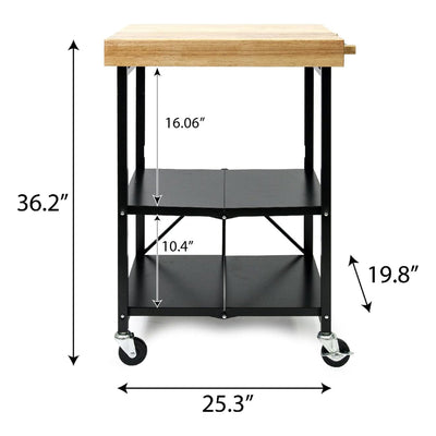 Origami Foldable Wheeled Solid Wood Top Kitchen Island Bar Cart, Black (Used) - VMInnovations