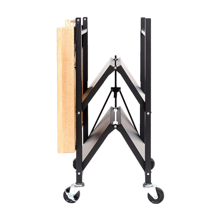 Foldable Wheeled Solid Wood Top Kitchen Island Bar Cart, Black(Open Box)