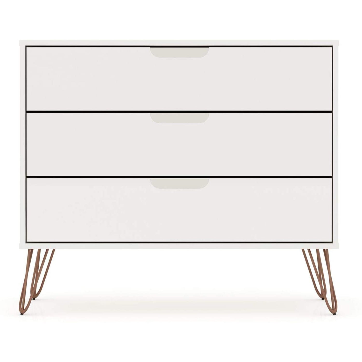 Manhattan Comfort Rockefeller Modern 3 Drawer Storage Dresser, White (Open Box)