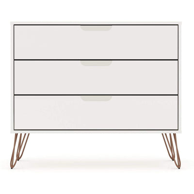 Manhattan Comfort Rockefeller Modern 3 Drawer Storage Dresser, White (Open Box)
