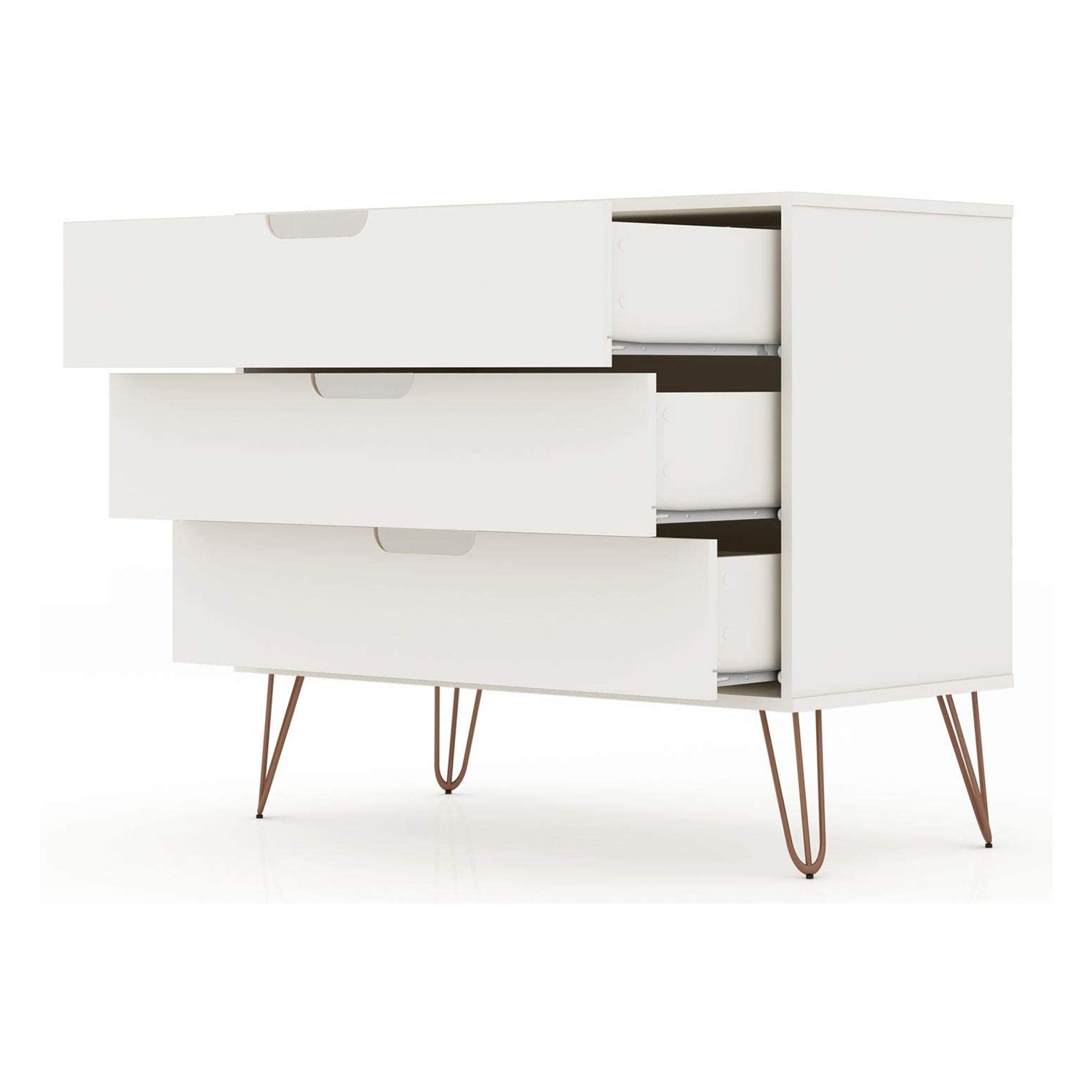 Manhattan Comfort Rockefeller Modern 3 Drawer Storage Dresser, White (Open Box)