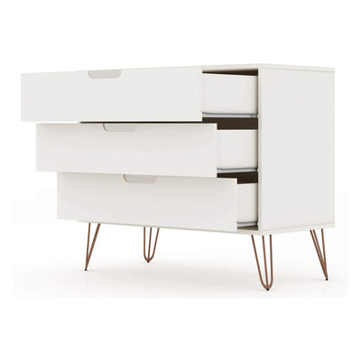 Manhattan Comfort Rockefeller Modern 3 Drawer Storage Dresser, White (Open Box)