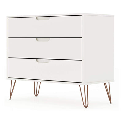 Manhattan Comfort Rockefeller Modern 3 Drawer Storage Dresser, White (Open Box)