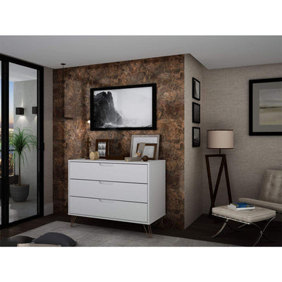 Manhattan Comfort Rockefeller Modern 3 Drawer Storage Dresser, White (Open Box)