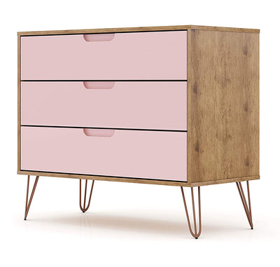 Manhattan Comfort Rockefeller Modern 3 Drawer Storage Dresser, Pink (Open Box)