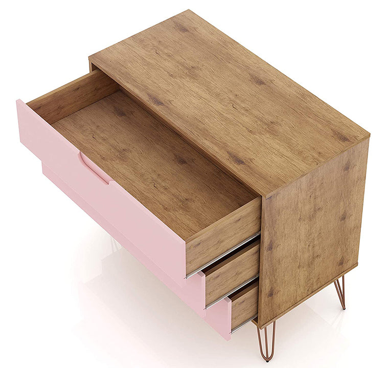 Manhattan Comfort Rockefeller Modern 3 Drawer Storage Dresser, Pink (Open Box)