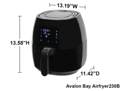 Avalon Bay Air Fryer Digital Display Stainless Steel Healthy Kitchen Appliance