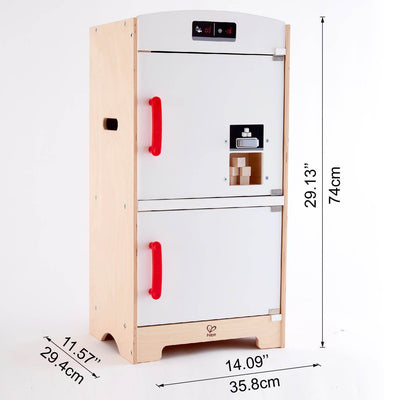 Hape Cabinet Style Wooden Fridge Freezer Play Kitchen w/ Ice Dispenser, White - VMInnovations