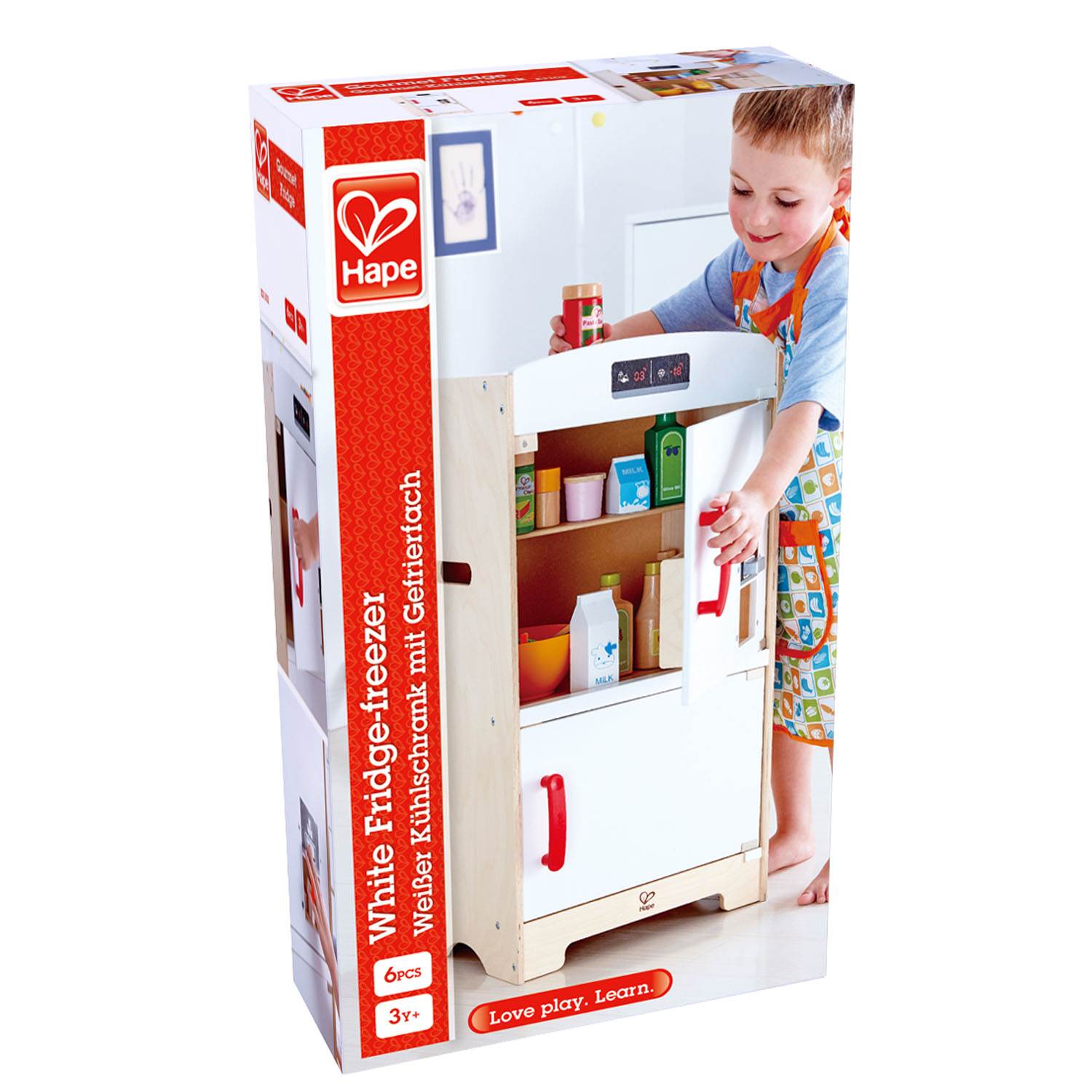 Hape Cabinet Style Wooden Fridge Freezer Play Kitchen w/ Ice Dispenser, White - VMInnovations