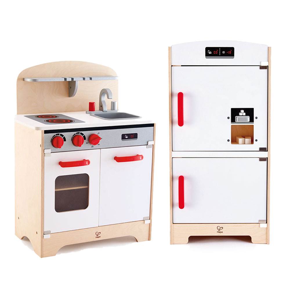 Hape Wooden Play Gourmet Kitchen w/ Oven, Stovetop, Sink + Cabinet Style Fridge