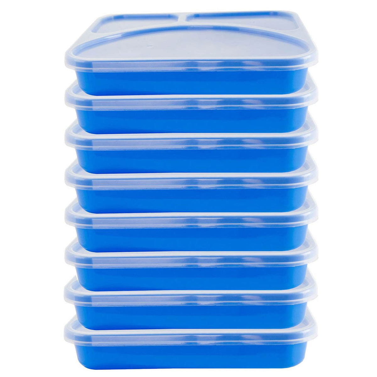 Life Story Meal Prep 3 Compartment Food Storage Container w/ Lid, Blue (16 Pack)
