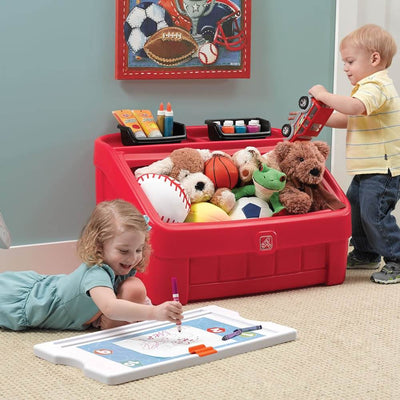 Step2 Organizer Toddler and Preschooler 2 in 1 Toy Box and Art Lid, Red (Used)