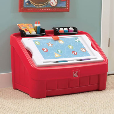 Step2 Organizer Toddler and Preschooler 2 in 1 Toy Box and Art Lid, Red (Used)