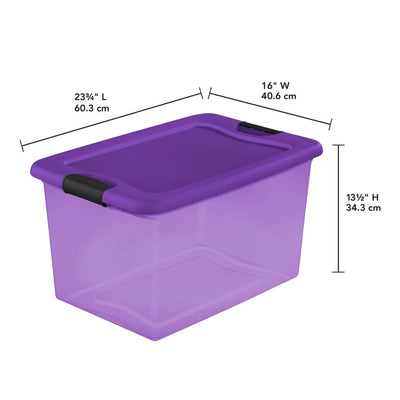 Sterilite 64 Qt Latching Plastic Stacking Storage Container Bin, Purple, 1 Pack