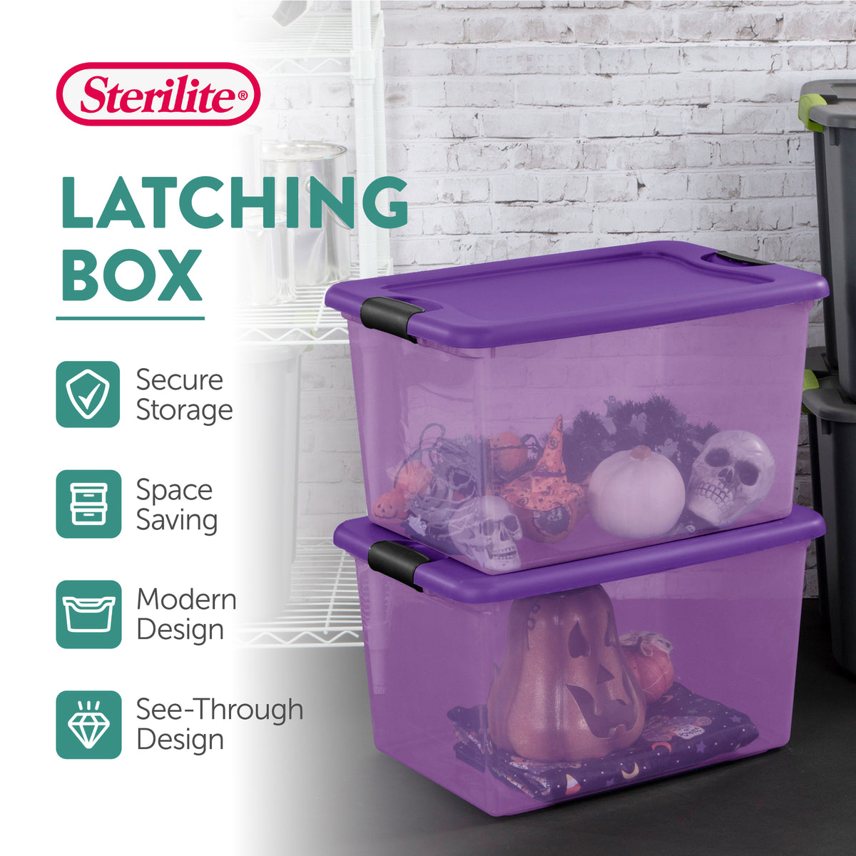Sterilite 64 Quart Latching Plastic Storage Container Bin in Purple (18 Pack)