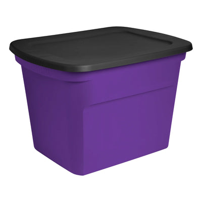 Sterilite 18 Gallon Storage Tote Stackable Plastic Bin with Lid, Purple, 16 Pack