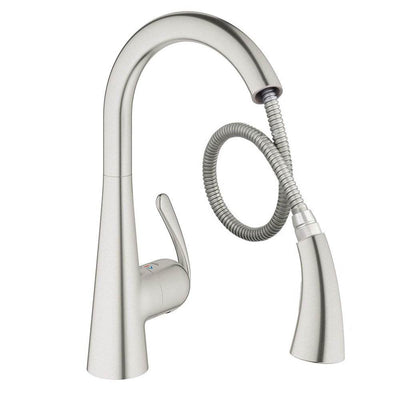 Grohe Ladylux Single Handle Pull Out Swivel Kitchen Faucet with Grohe RealSteel
