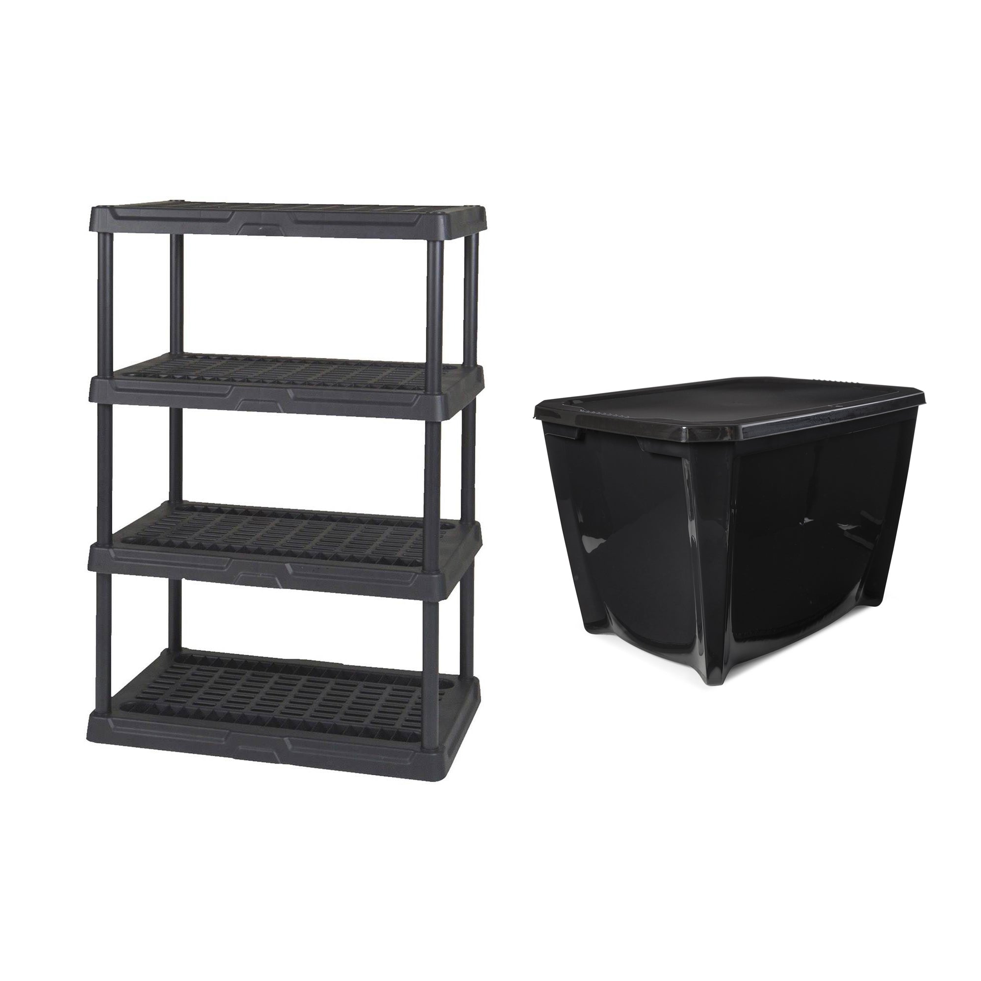 Contico 4-Tier Resin Outdoor Storage Shelf + Latching 20 Gallon Tote (7 Pack)