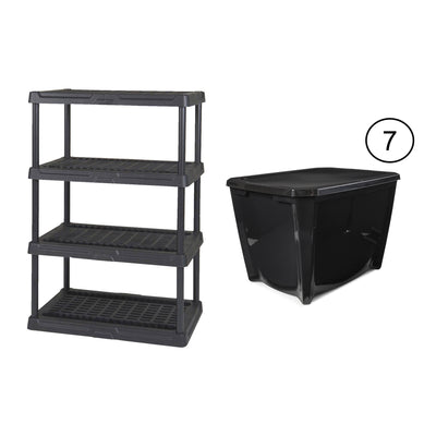 Contico 4-Tier Resin Outdoor Storage Shelf + Latching 20 Gallon Tote (7 Pack)