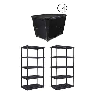 Contico 5 Tier Outdoor Storage Shelf (2) & Life Story 20 Gal Storage Tote (14)