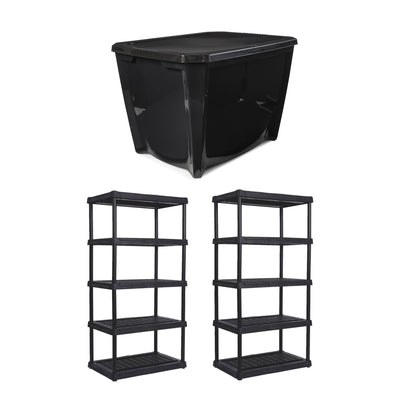 Contico 5 Tier Outdoor Storage Shelf (2) & Life Story 20 Gal Storage Tote (14)