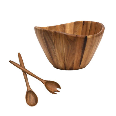 Lipper International Acacia Wooden Salad Serving Bowl and 12 Inch Salad Servers