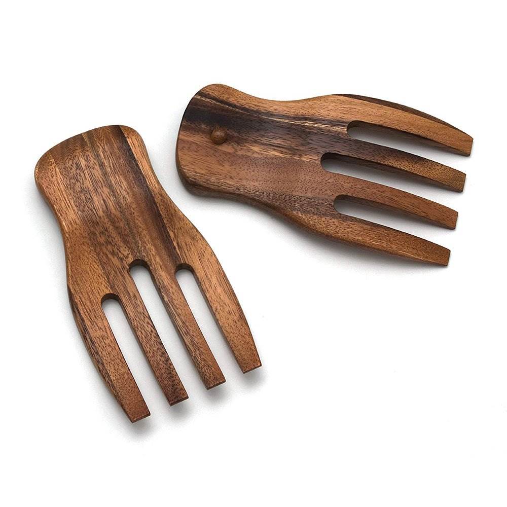 Lipper International Large Bowl, Servers, Pasta Hands & 4 Bowls Wooden Salad Set