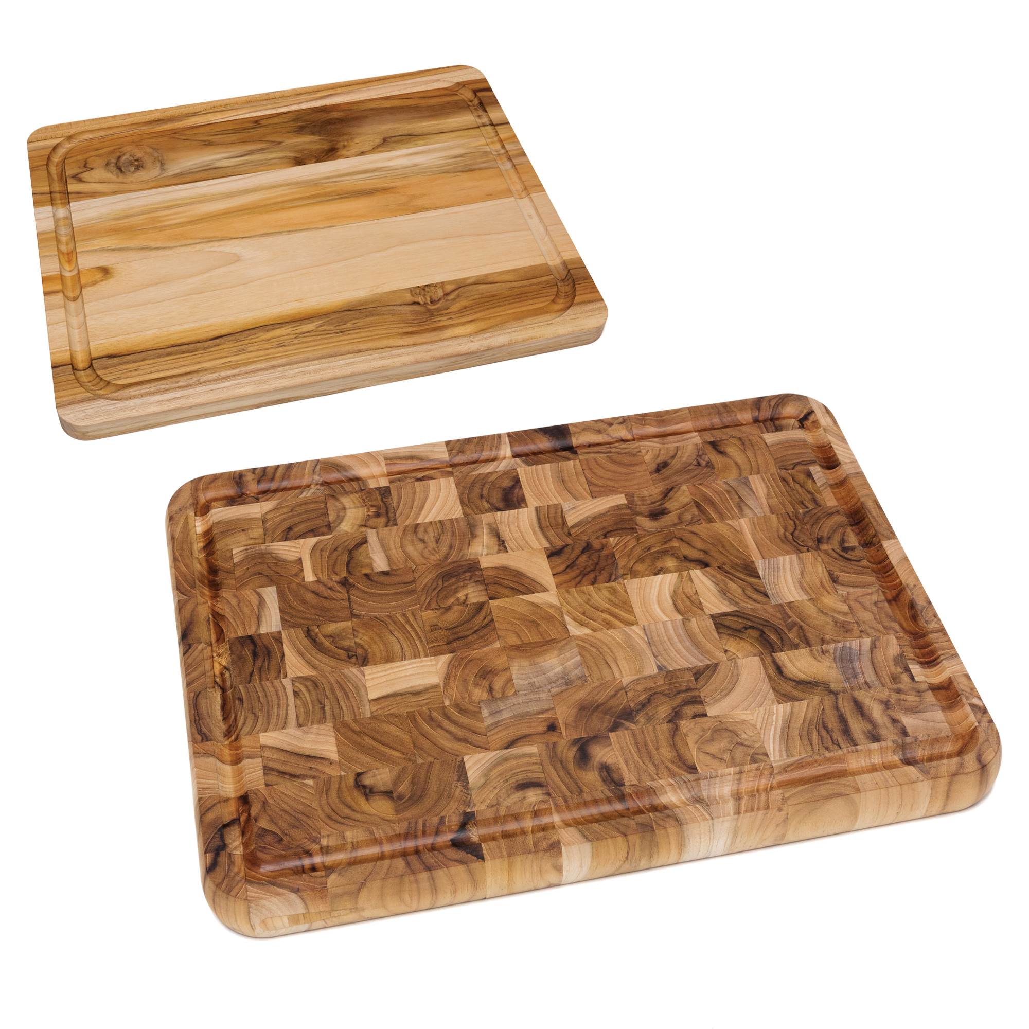 Lipper Teak Edge Grain Wooden 16" x 12" Cutting Board & 16" x 12" Chopping Block