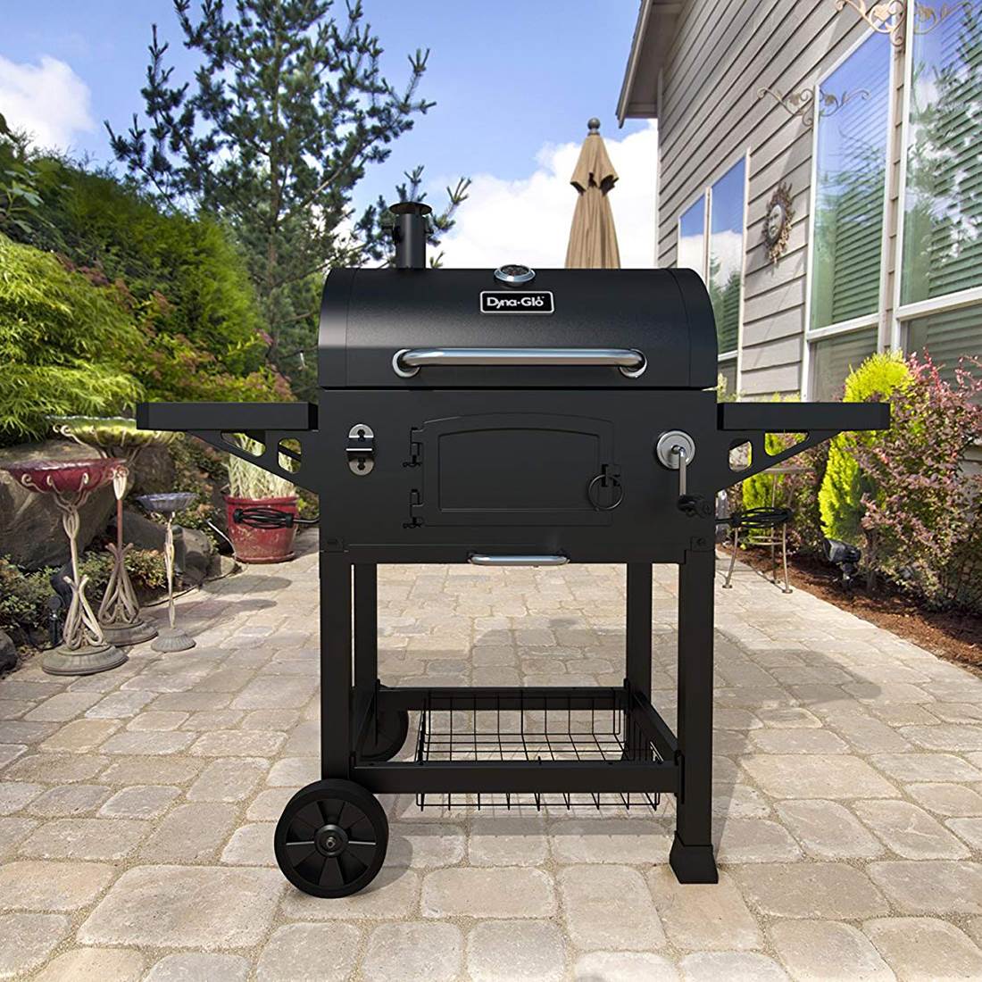 Dyna Glo Heavy Duty Outdoor Patio Portable BBQ Smoke Stack Charcoal Grill, Black