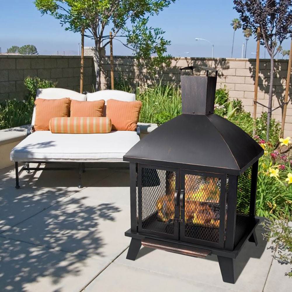 Pleasant Hearth Stratford Wood Burning Outdoor Backyard Patio Fire House Pit
